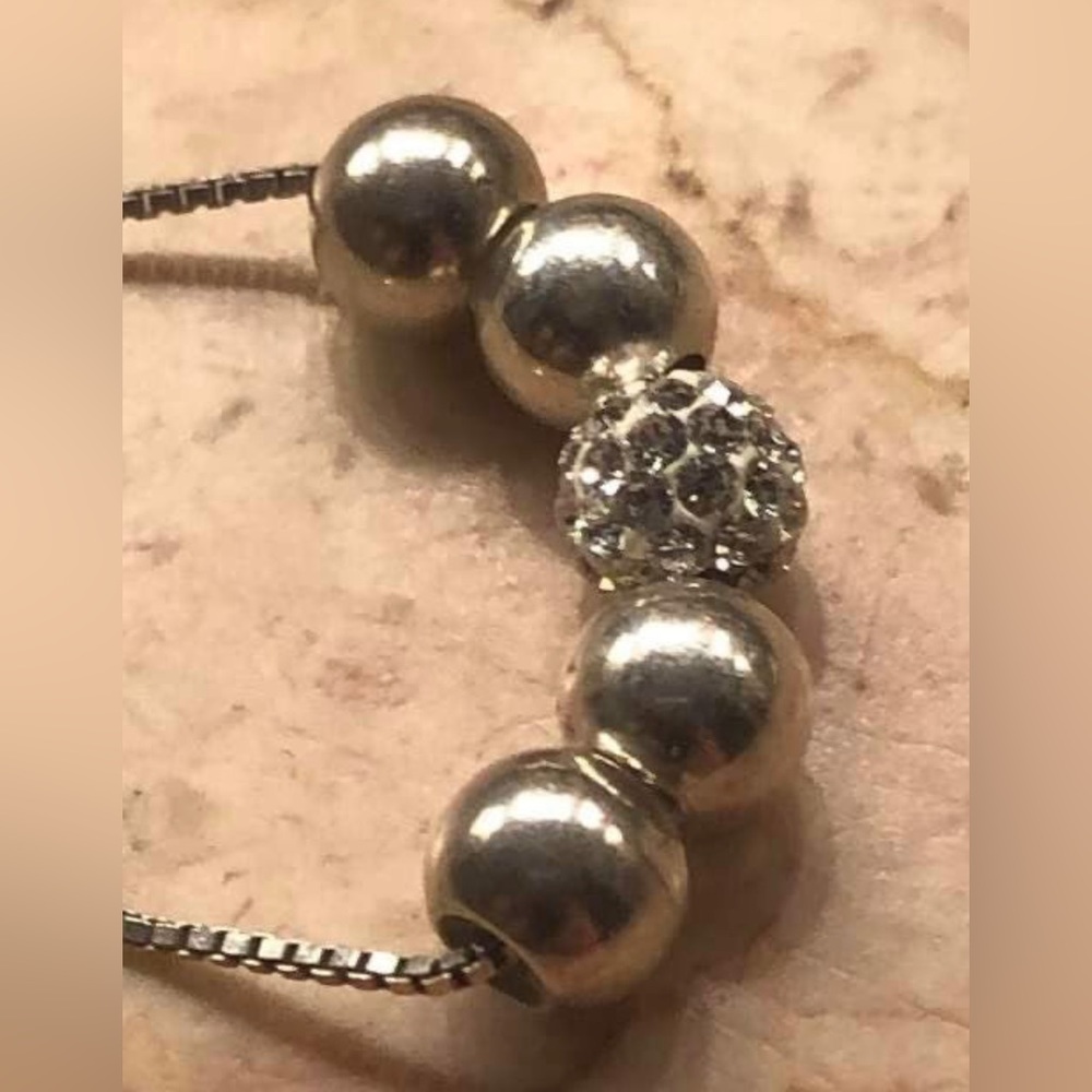Saspurilla sterling and cz beaded lariat bracelet with bling center bead